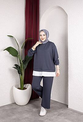 Antrasit Gri OYSHO Kumaş Kendinden İçlikli Pantolonlu Takım