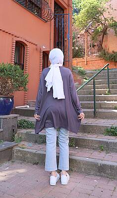 Antrasit gri Yanları Yırtmaçlı Salaş Tunik - 3