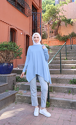 Bebe Mavi Yanları Yırtmaçlı Salaş Tunik