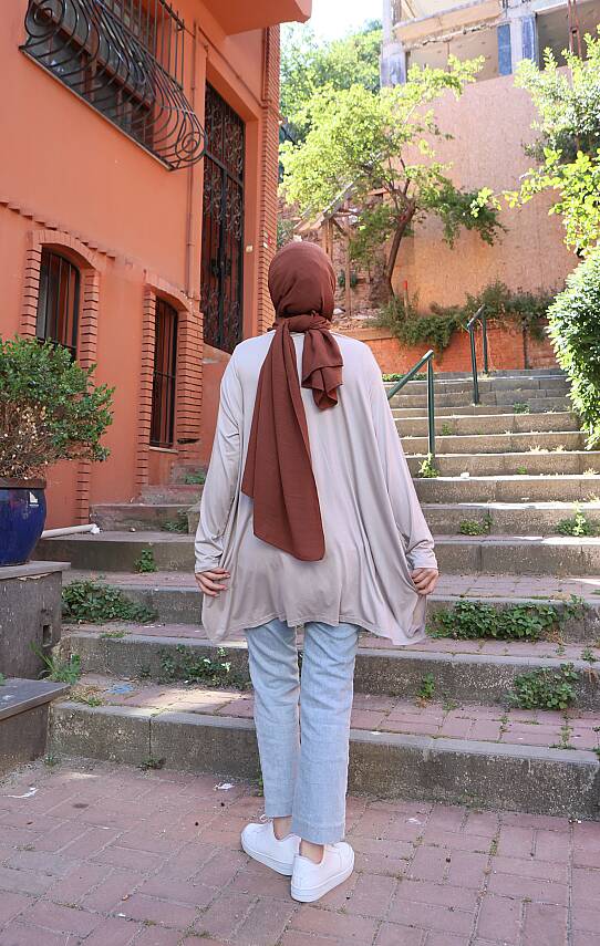 Bej Yanları Yırtmaçlı Salaş Tunik - 3