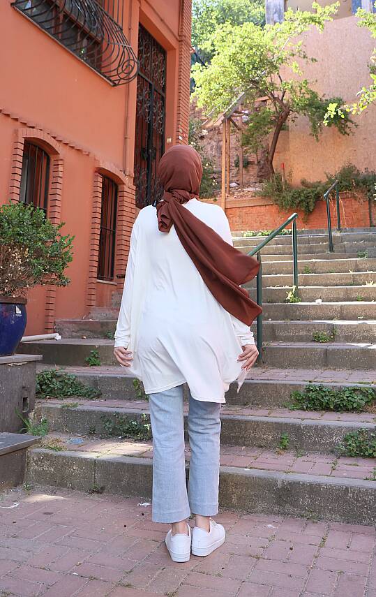 Beyaz Yanları Yırtmaçlı Salaş Tunik - 2
