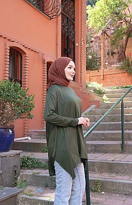 Haki Yeşil Yanları Yırtmaçlı Salaş Tunik - 2