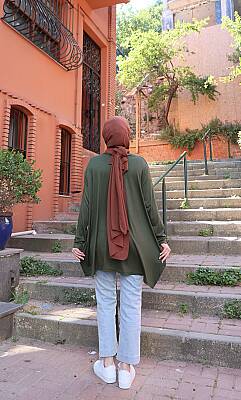 Haki Yeşil Yanları Yırtmaçlı Salaş Tunik - 3