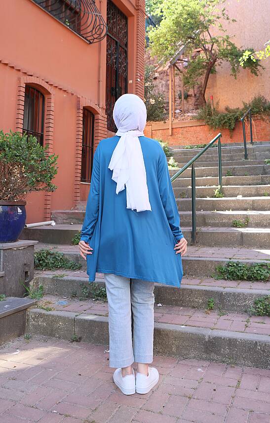 İndigo Mavi Yanları Yırtmaçlı Salaş Tunik - 3