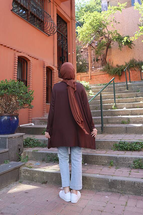 Kahve Yanları Yırtmaçlı Salaş Tunik - 2