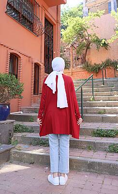 Kırmızı Yanları Yırtmaçlı Salaş Tunik - 2