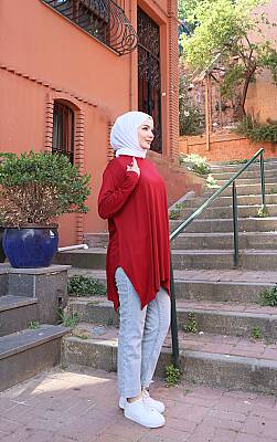 Kırmızı Yanları Yırtmaçlı Salaş Tunik - 3