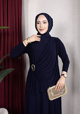 Lacivert Yanı Tokalı Sandy Etekli Takım - 2