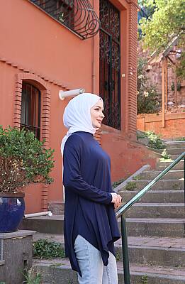 lacivert Yanları Yırtmaçlı Salaş Tunik - 3