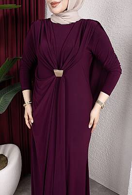 Mürdüm Harika Asil Pelerinli Tokalı Sandy Elbise - 2