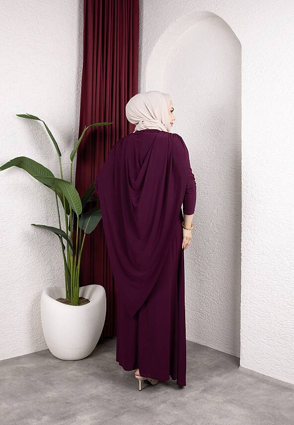 Mürdüm Harika Asil Pelerinli Tokalı Sandy Elbise - 3