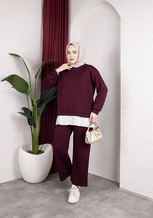 Mürdüm OYSHO Kumaş Kendinden İçlikli Pantolonlu Takım - 1
