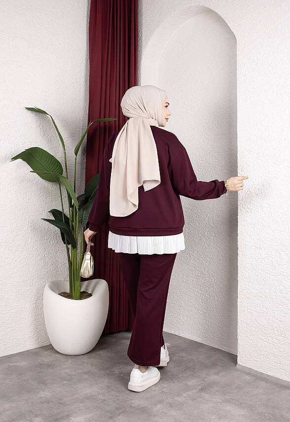 Mürdüm OYSHO Kumaş Kendinden İçlikli Pantolonlu Takım - 3