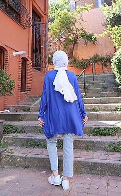 saks mavi Yanları Yırtmaçlı Salaş Tunik - 3