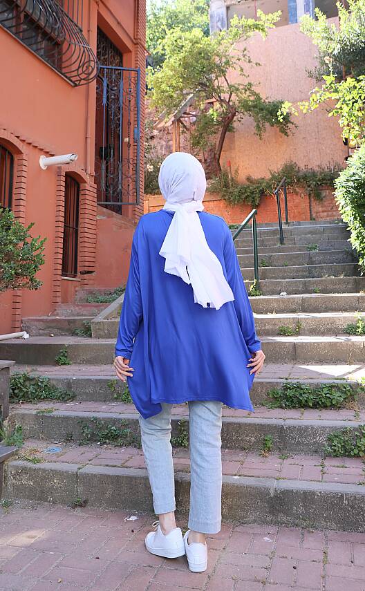 saks mavi Yanları Yırtmaçlı Salaş Tunik - 3