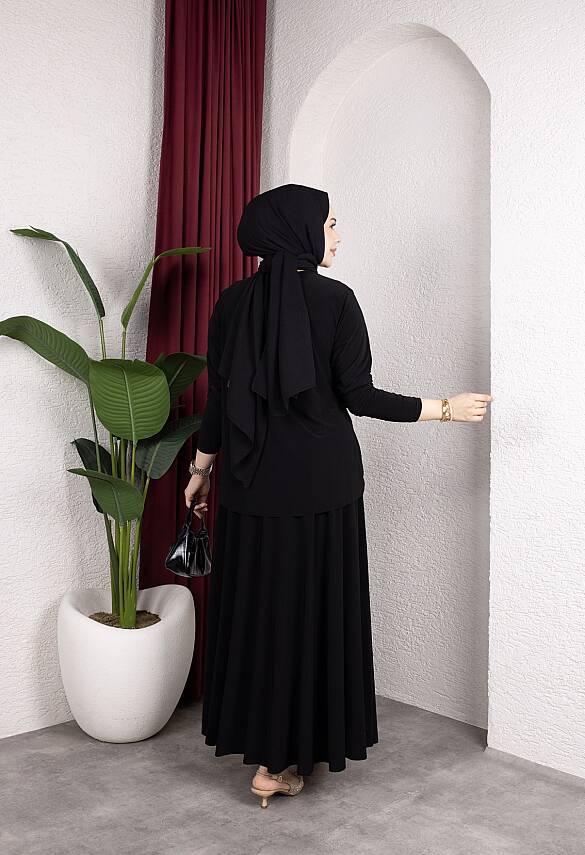 Siyah Yanı Tokalı Sandy Etekli Takım - 3